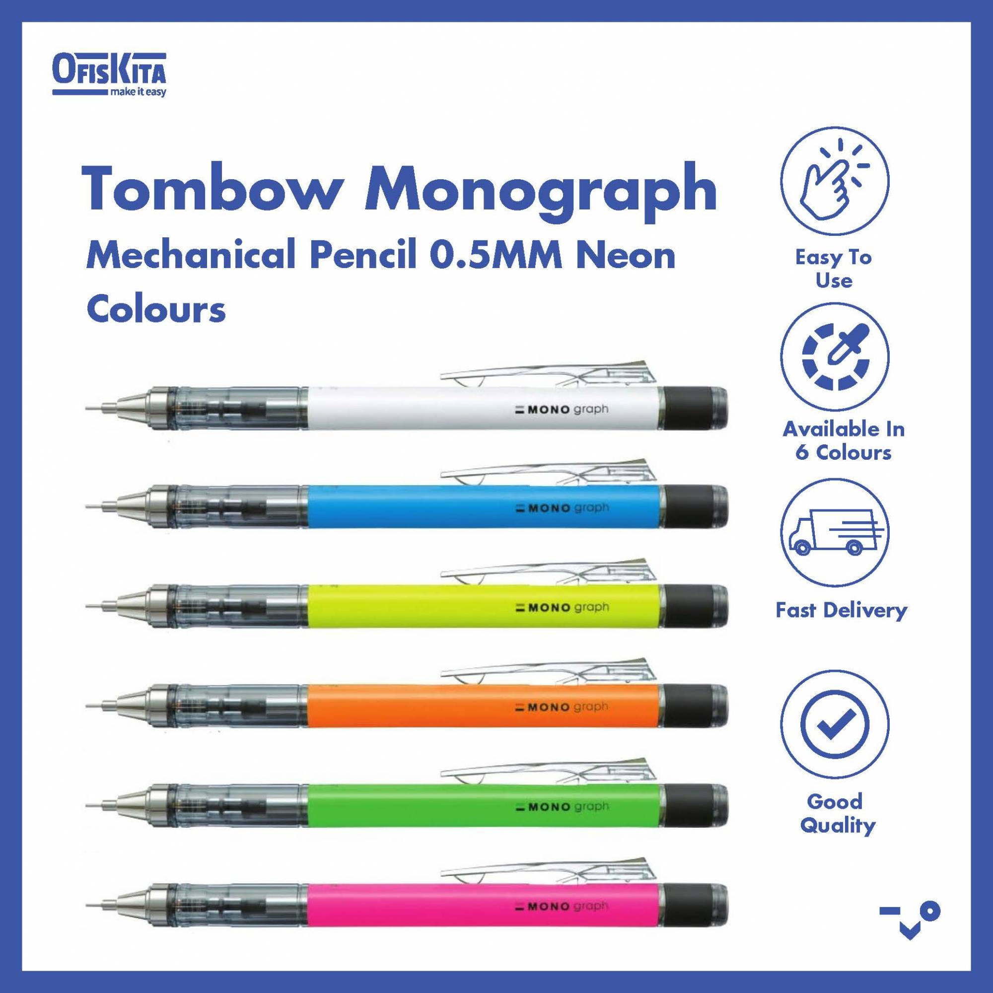 Tombow Monograph Mechanical Pencil 0.5MM Neon Colours (Neon White/Neon Blue/Neon Lime/Neon